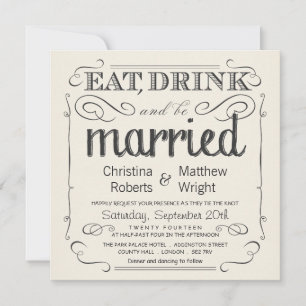 Rustic Vintage Black & Cream Wedding Invitations