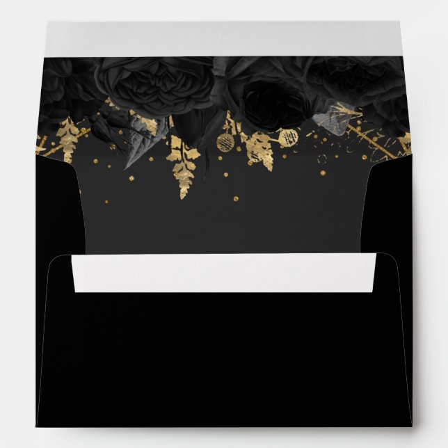 Rustic Vintage Black Gold Floral Envelope (Back (Bottom))