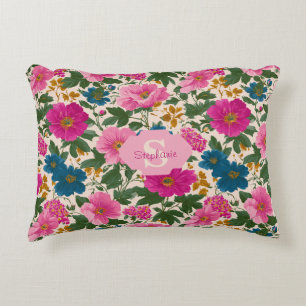 Rustic Vintage Blue and Pink Floral Pattern Decorative Cushion