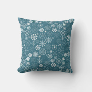 Rustic - Vintage Blue and White Festive Snowflakes Cushion