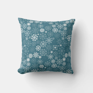 Rustic - Vintage Blue and White Festive Snowflakes Cushion