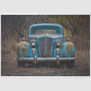 Rustic Vintage Blue Car Decoupage Tissue Paper
