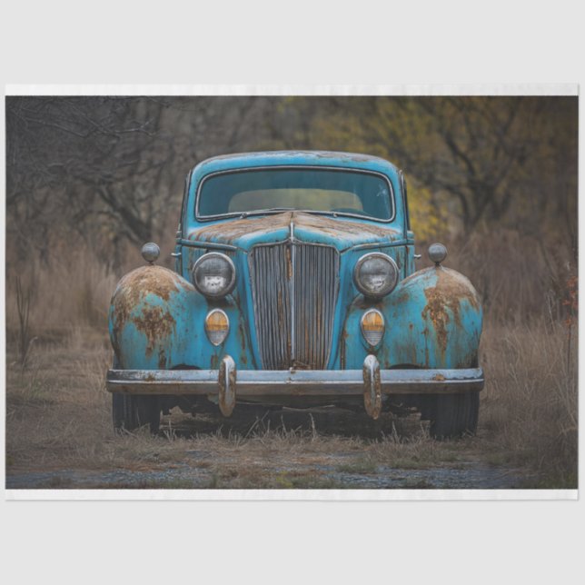 Rustic Vintage Blue Car Decoupage Tissue Paper (Front)