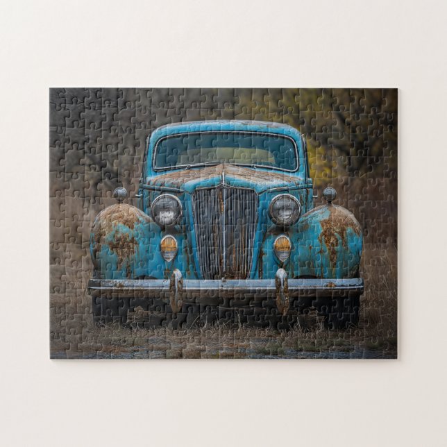 Rustic Vintage Blue Car Jigsaw Puzzle (Horizontal)
