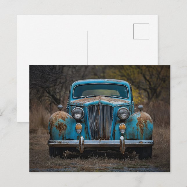 Rustic Vintage Blue Car Postcard (Front/Back)