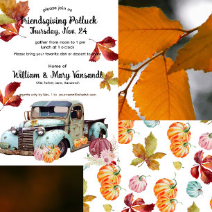 Rustic Vintage Blue Truck Friendsgiving Potluck Invitation
