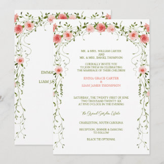 Rustic Vintage Blush Pink Floral Arch Wedding Invitation