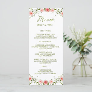 Rustic Vintage Blush Pink Floral Arch Wedding Menu