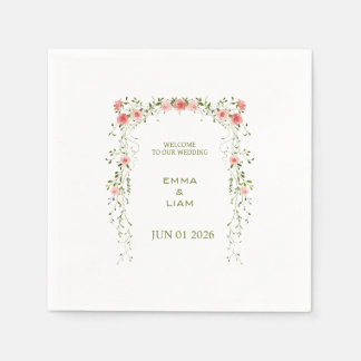 Rustic Vintage Blush Pink Floral Arch Wedding Napkin