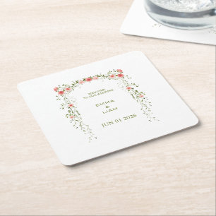 Rustic Vintage Blush Pink Floral Arch Wedding Square Paper Coaster