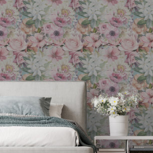 Rustic Vintage Blush Pink Floral Pattern  Wallpaper
