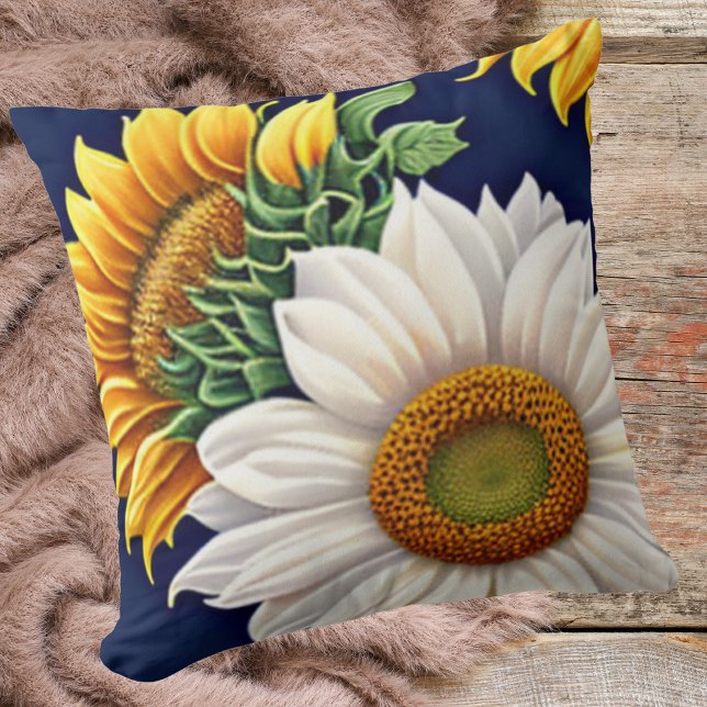 Rustic Vintage Bold Floral Sunflower Cushion (Creator Uploaded)