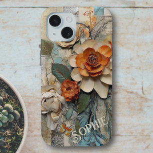 Rustic Vintage Botanical Collage Personalized Name iPhone 15 Case