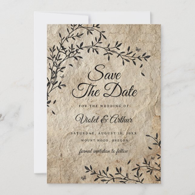 Rustic Vintage Botanical Wedding Save The Date  Invitation (Front)