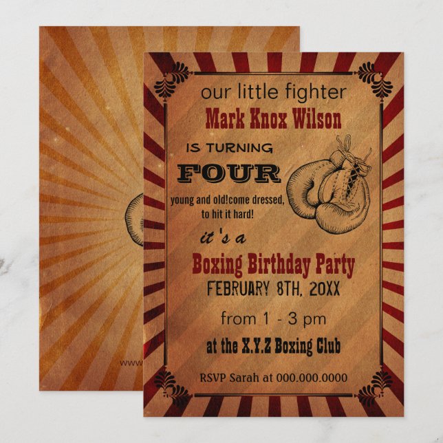 Rustic Vintage Boxing Birthday Invitations (Front/Back)