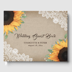 Rustic Vintage Burlap and Lace Sunflower Wedding Guest Book