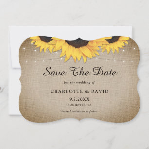 Rustic Vintage Burlap Hearts Sunflower Wedding Save The Date