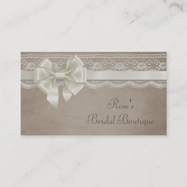 Rustic Vintage Burlap & Lace Business Card (Front)