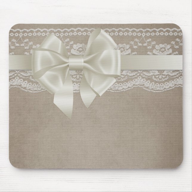 Rustic Vintage Burlap & Lace Mouse Mat (Front)