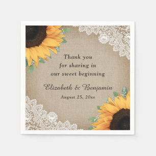 Rustic Vintage Burlap Lace Sunflower Wedding Napkin