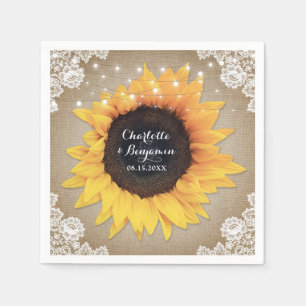 Rustic Vintage Burlap Lace Sunflower Wedding Napkin