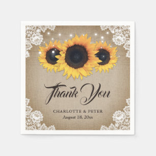 Rustic Vintage Burlap Lace Sunflower Wedding Napkin