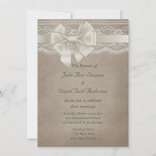Rustic Vintage Burlap & Lace Wedding Invitation