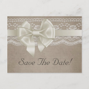 Rustic Vintage Burlap & Lace Wedding Save The Date Announcement Postcard