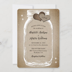 Rustic Vintage Burlap Mason Jar Wedding Invitation