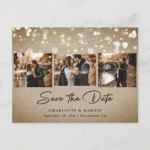 Rustic Vintage Burlap Wedding Photo Save The Date Announcement Postcard