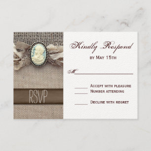 Rustic Vintage Cameo Brooch Burlap Wedding RSVP