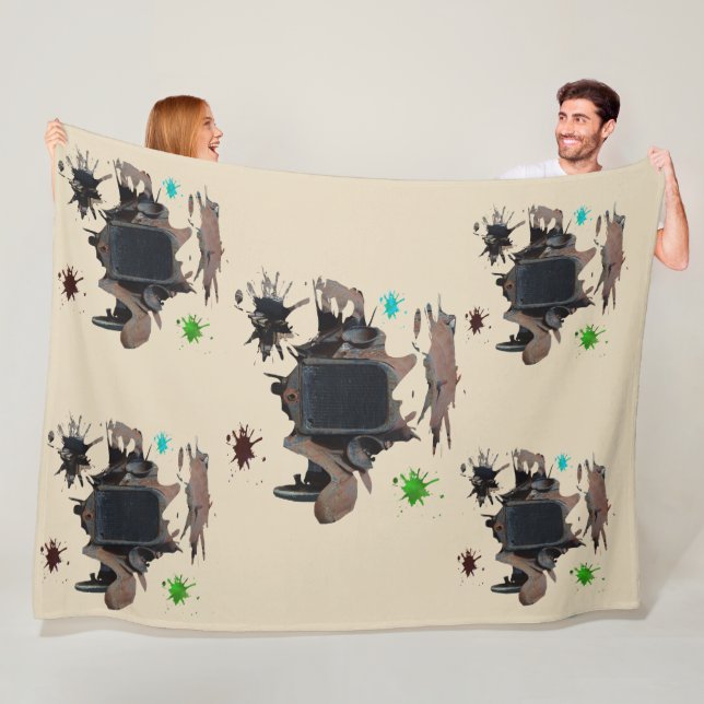 Rustic Vintage Car Grunge Art, Fleece Blanket (In Situ)