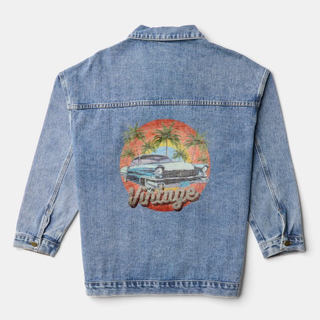Rustic Vintage Car Summer Vacation Denim Jacket (Back)