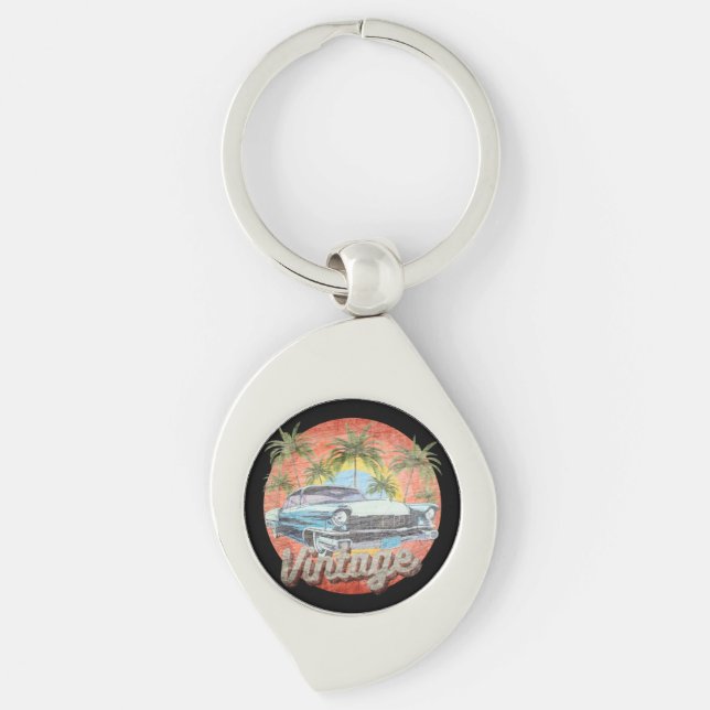Rustic Vintage Car Summer Vacation Key Ring (Front)