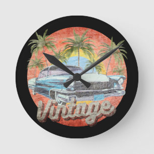 Rustic Vintage Car Summer Vacation Round Clock