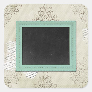 Rustic Vintage Chalkboard Painted Aqua on Damask Square Sticker
