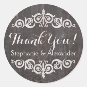 Rustic Vintage Chalkboard Personalised Thank You Classic Round Sticker
