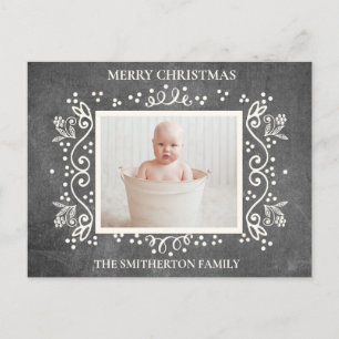 Rustic Vintage Chalkboard Photo Merry Christmas Holiday Postcard