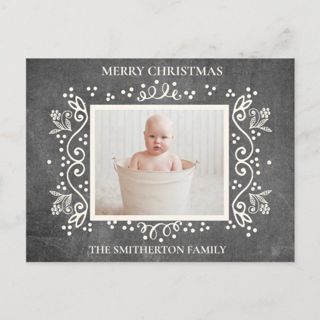 Rustic Vintage Chalkboard Photo Merry Christmas Holiday Postcard (Front)