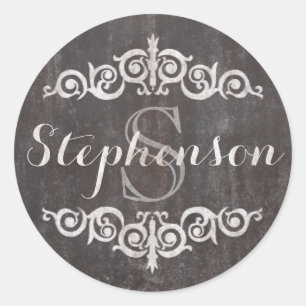 Rustic Vintage Chalkboard Script Name Monogram Classic Round Sticker