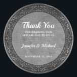 Rustic vintage chalkboard Wedding Thank You Favour Classic Round Sticker<br><div class="desc">Rustic vintage chalkboard wedding thank you labels with thank you message. These wedding thank you stickers are the perfect way personalise your wedding favours. Add your bride and groom names and wedding date and you can change the Thank you text.</div>