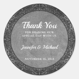 Rustic vintage chalkboard Wedding Thank You Favour Classic Round Sticker