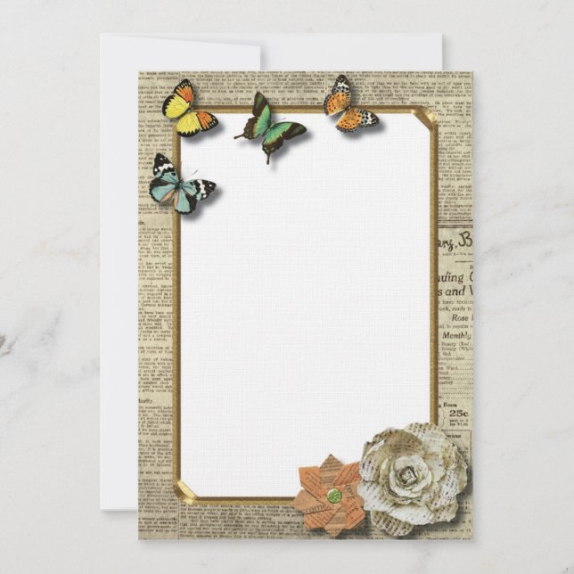 Rustic Vintage Chic Butterflies Invitation (Front)