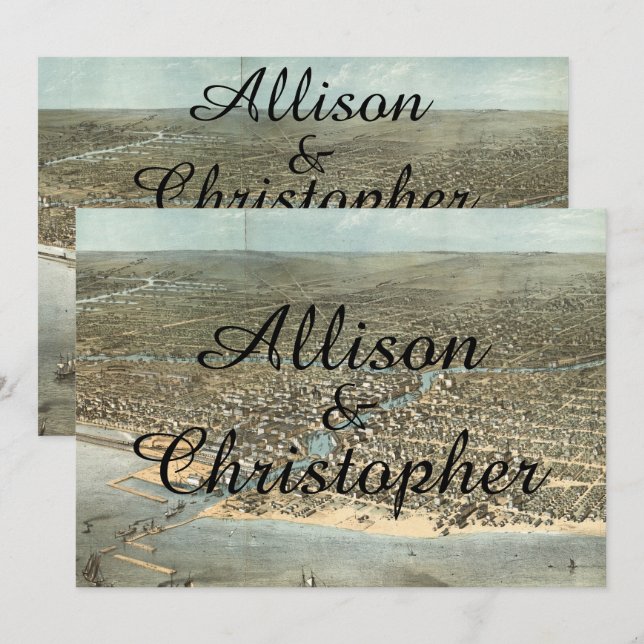 Rustic Vintage Chicago Map Wedding Invitation (Front/Back)