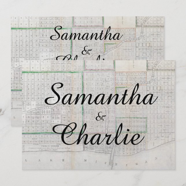 Rustic Vintage Chicago Map Wedding Invitation (Front/Back)
