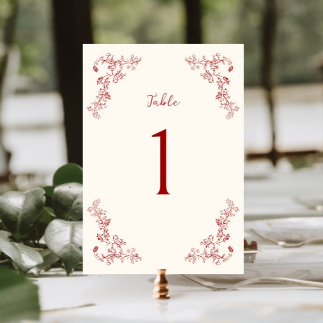 Rustic Vintage Chinoiserie Crimson Red Wedding Table Number (Creator Uploaded)