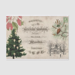 Rustic Vintage Christmas Botanical Ephemera Tissue Paper