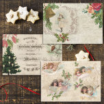 Rustic Vintage Christmas Ephemera Collage Wrapping Paper Sheet<br><div class="desc">Warm and rustic images from the Victorian era featuring rustic Christmas greenery,  trees,  pine and flowers with angels,  music,  engraved ornamental borders,  script and musical notation on distressed aged ecru parchment. Suitable for Christmas decoupage and crafting projects.</div>