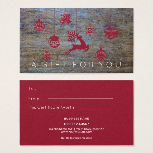 Rustic Vintage Christmas Gift Card Certificate (Front & Back)