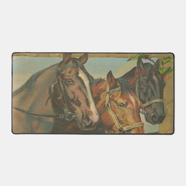 Rustic Vintage Christmas Horses Desk Mat (Front)